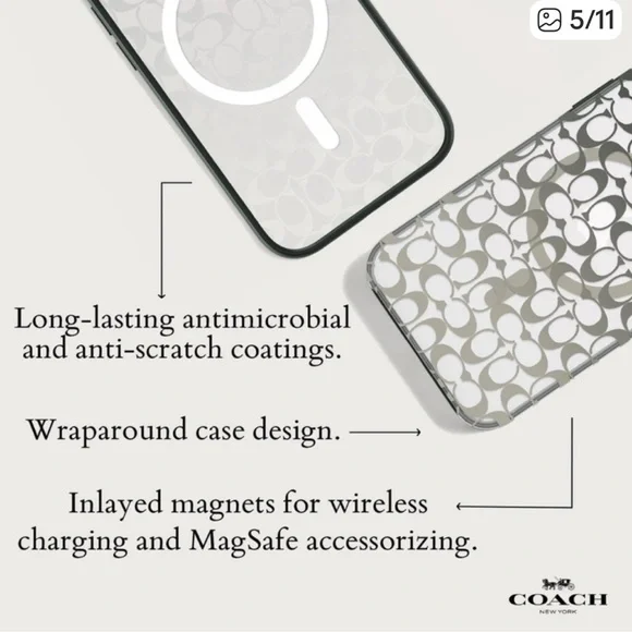 Coach Signature iPhone 15 Pro Protective Case NWT Phone Case Designer MagSafe - Picture 9 of 10